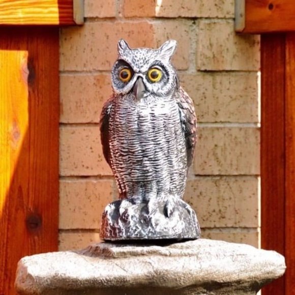 2 Pack Fake Horned Owl Bird Scarecrow Decoy, Plastic Deterrents, Halloween - Picture 2 of 2